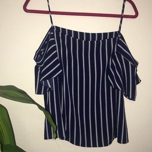 Off the shoulder Navy Blue Striped top